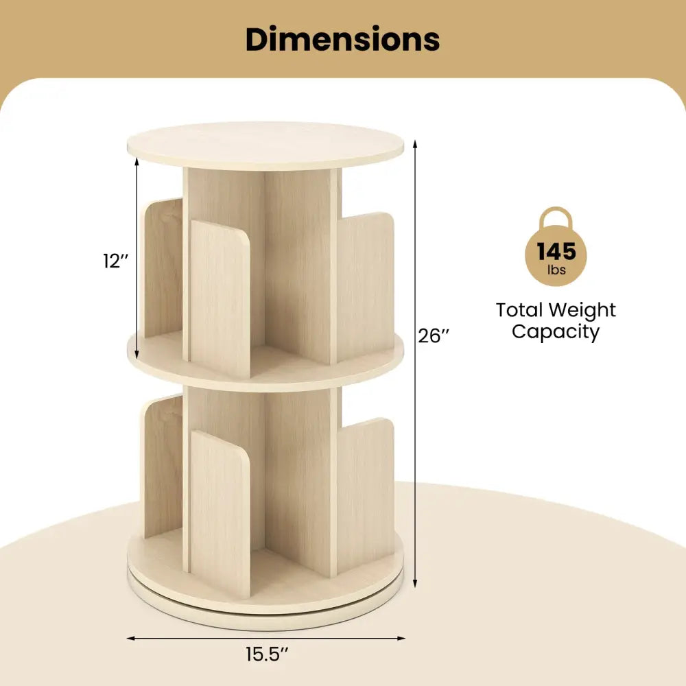 2-Tier Rotating Bookshelf with Dividers and Anti-falling Baffles-Natural Costway