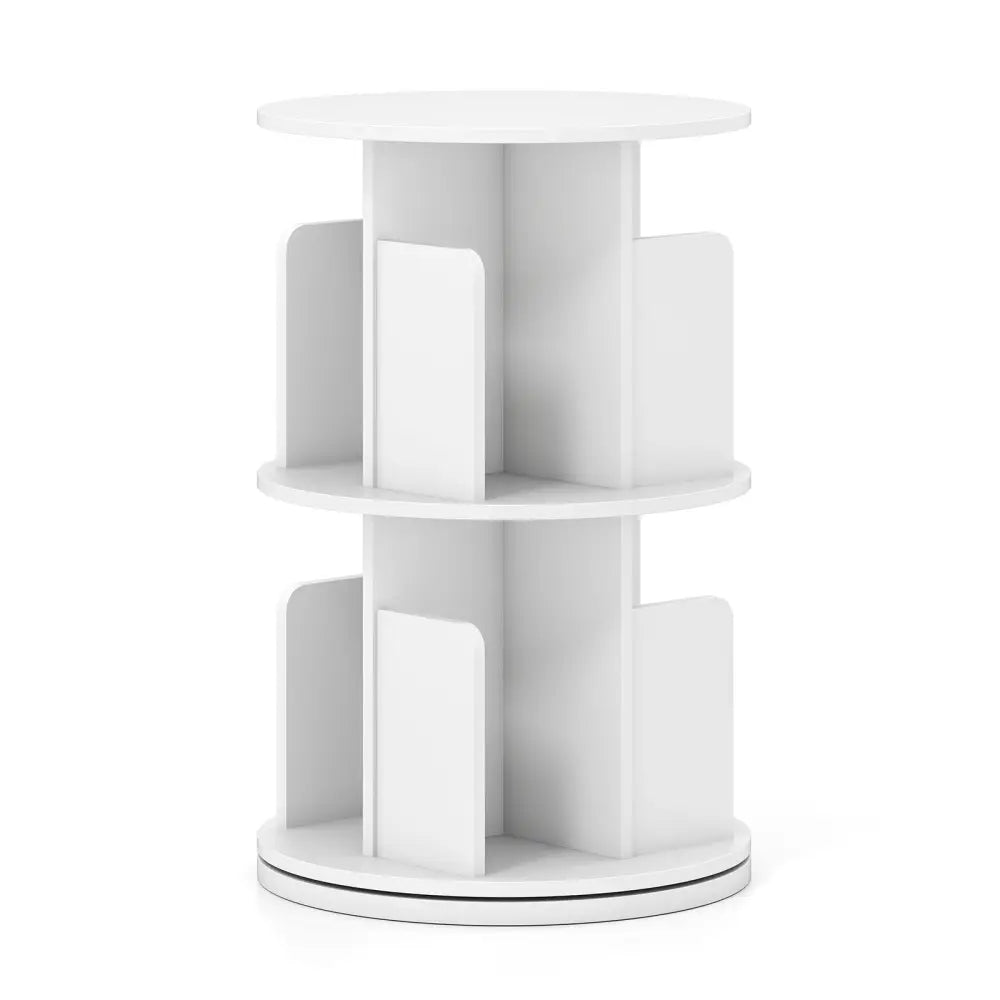 2-Tier Rotating Bookshelf with Dividers and Anti-falling Baffles-White Costway