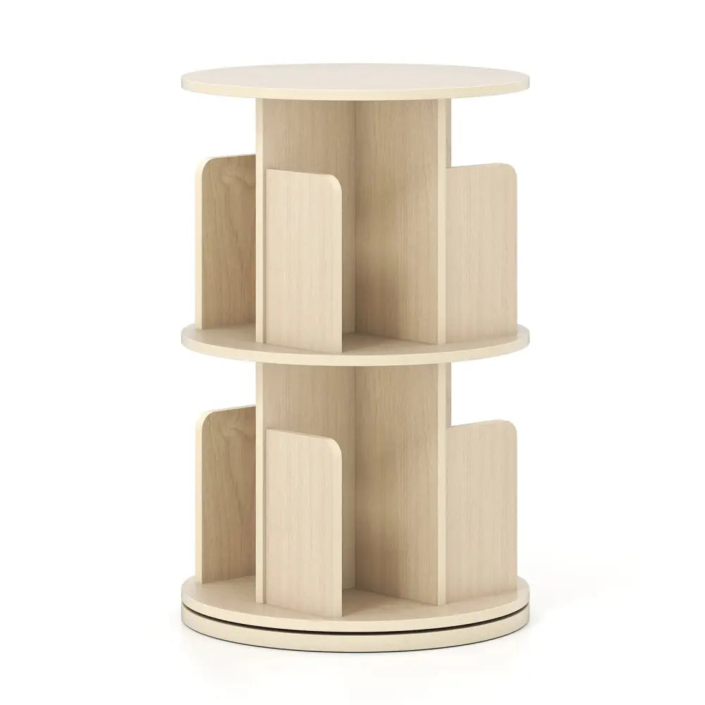 2-Tier Rotating Bookshelf with Dividers and Anti-falling Baffles-Natural - Natural - Bookcases