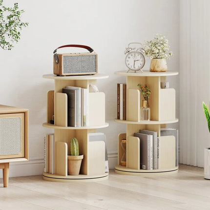 2-Tier Rotating Bookshelf with Dividers and Anti-falling Baffles-Natural Costway
