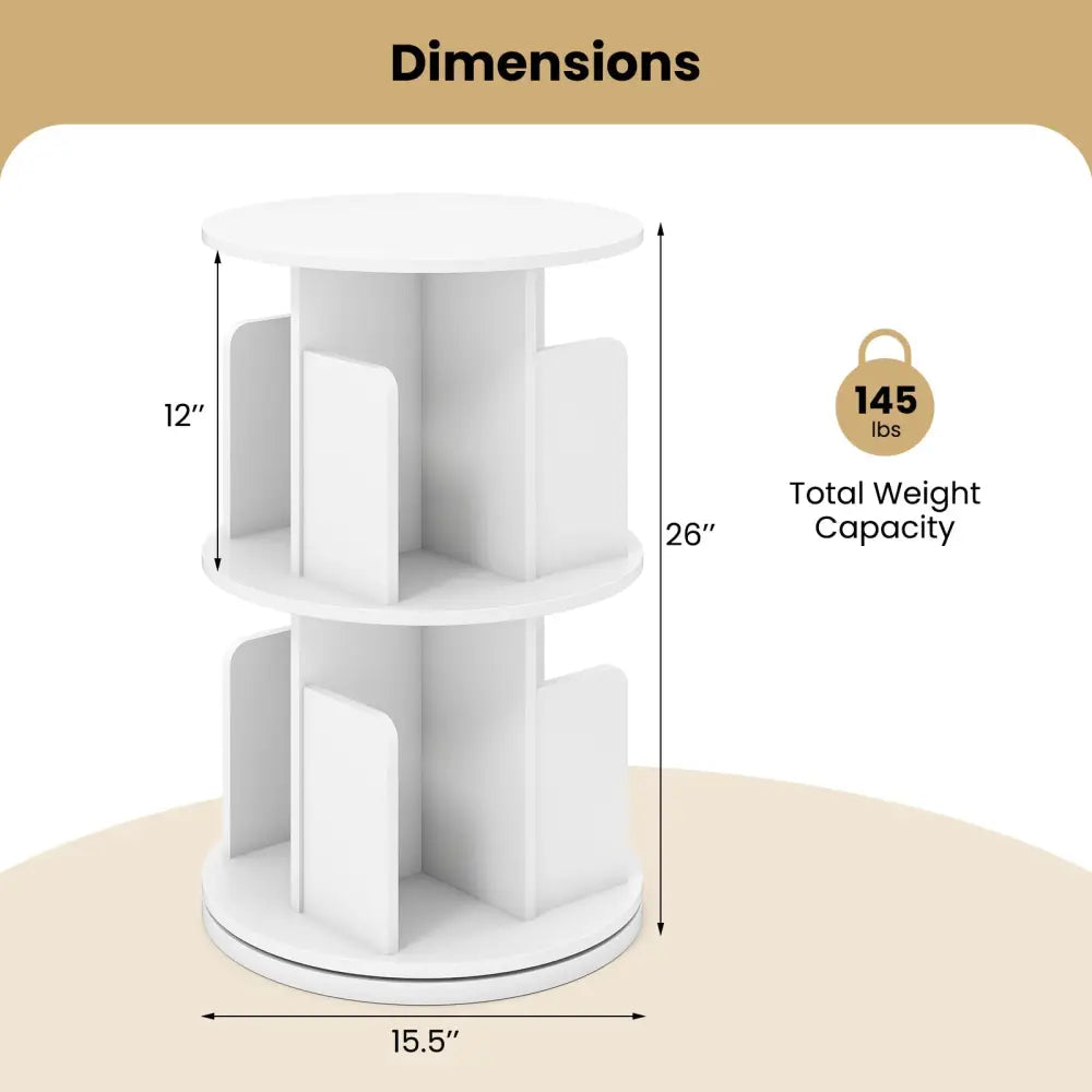 2-Tier Rotating Bookshelf with Dividers and Anti-falling Baffles-White Costway