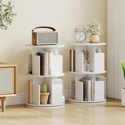 2-Tier Rotating Bookshelf with Dividers and Anti-falling Baffles-White Costway