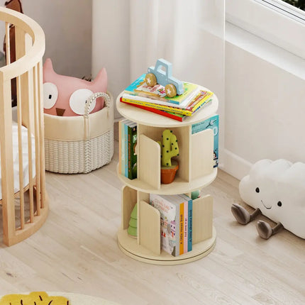 2-Tier Rotating Bookshelf with Dividers and Anti-falling Baffles-Natural Costway
