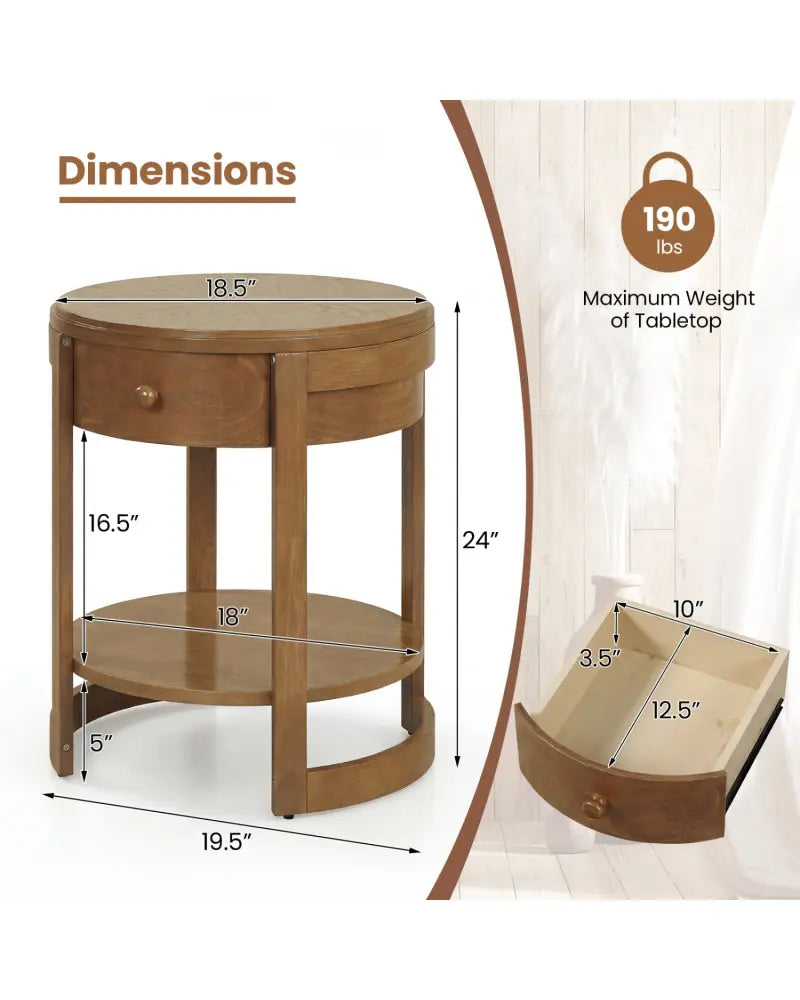 2-Tier Round End Table Mid Century Modern Nightstand Set of 2-Oak - Oak - End & Side Tables