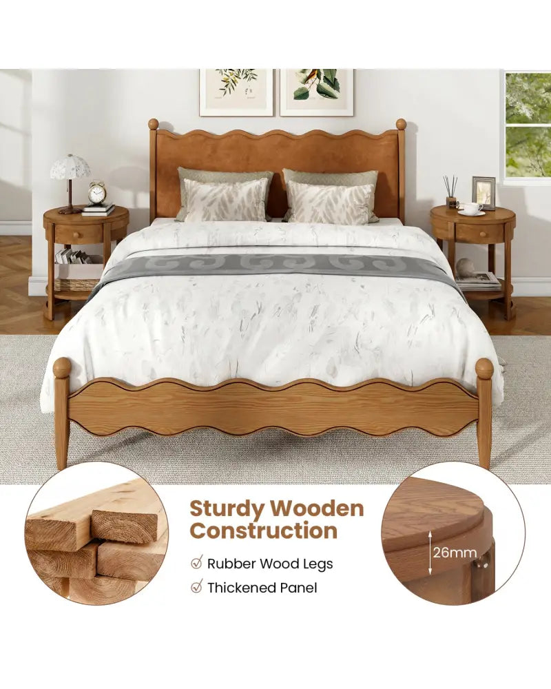 2-Tier Round End Table Mid Century Modern Nightstand Set of 2-Oak - Oak - End & Side Tables