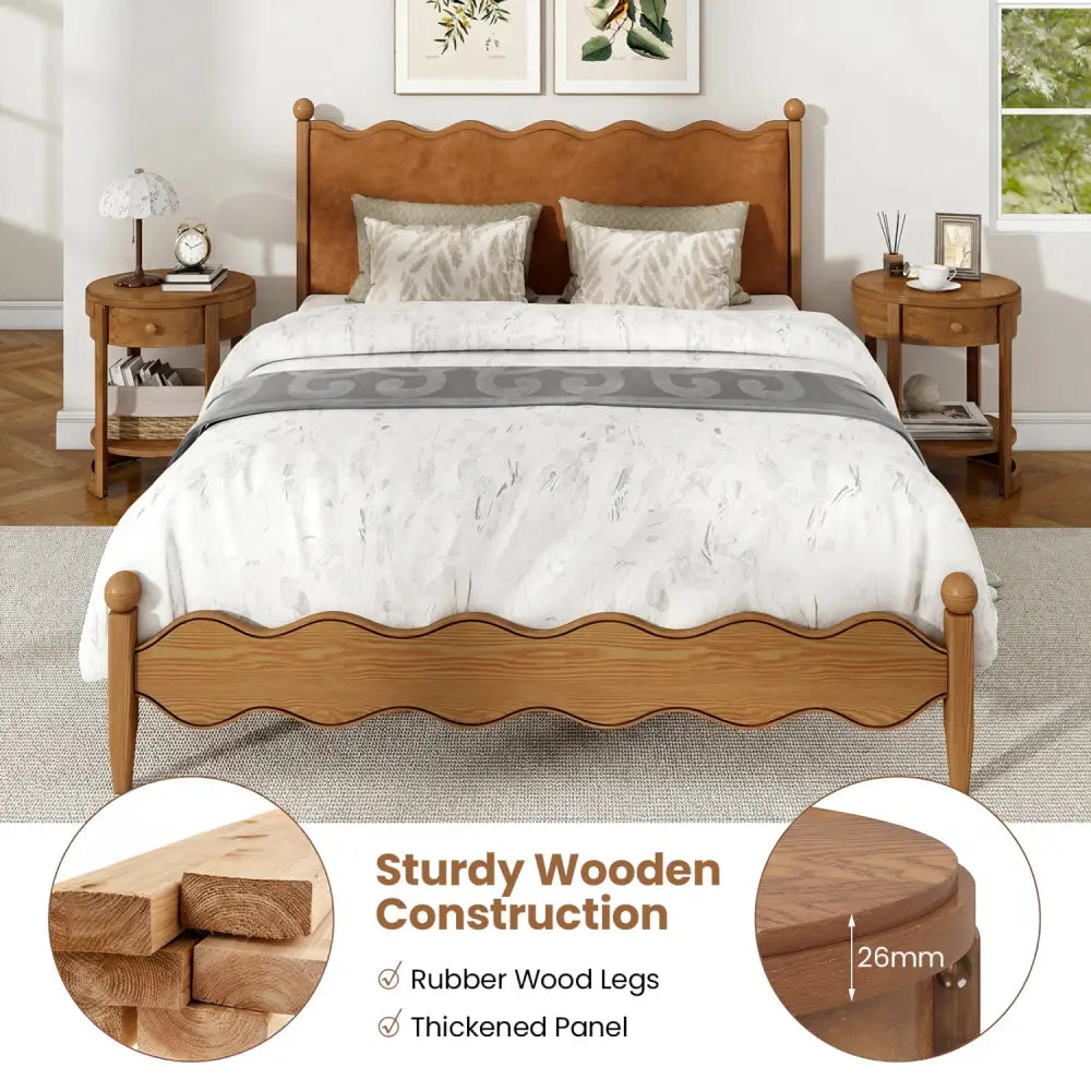 2-Tier Round End Table Mid Century Modern Nightstand Set of 2-Oak - Oak - End & Side Tables