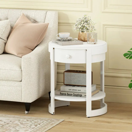 2-Tier Round End Table Mid Century Modern Nightstand-White Costway