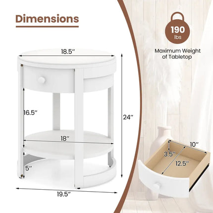 2-Tier Round End Table Mid Century Modern Nightstand-White Costway
