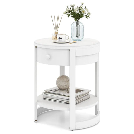 2-Tier Round End Table Mid Century Modern Nightstand-White Costway