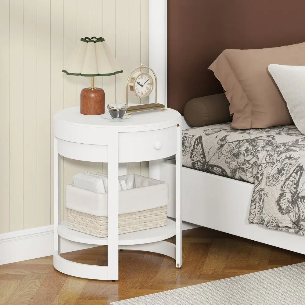 2-Tier Round End Table Mid Century Modern Nightstand-White Costway