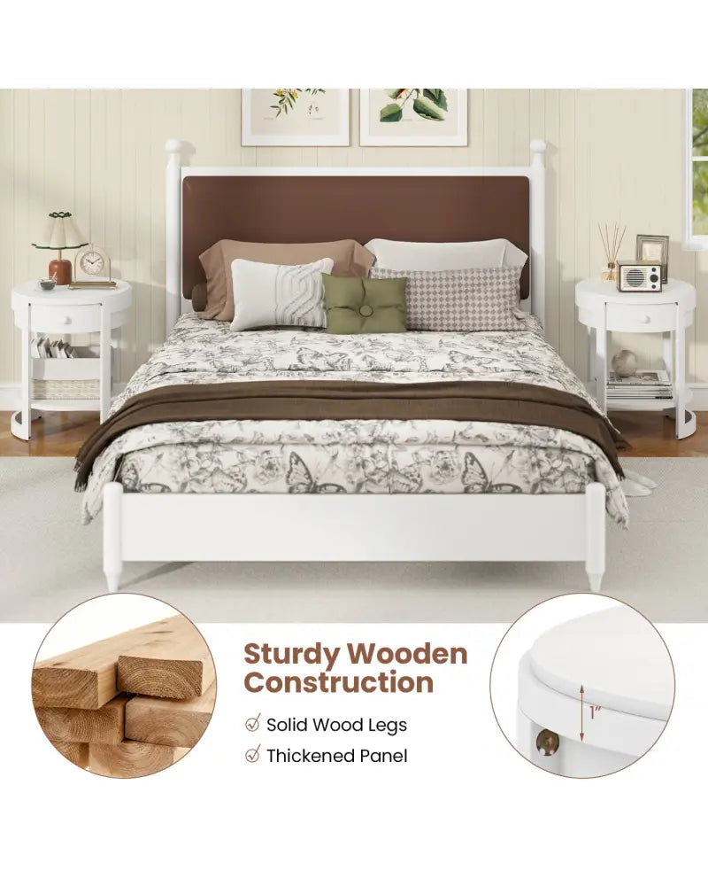 2-Tier Round End Table Mid Century Modern Nightstand-White - White - End & Side Tables