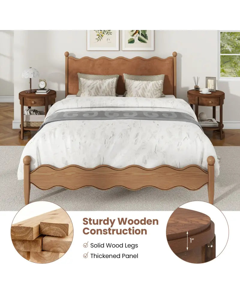 2-Tier Round End Table Mid Century Modern Nightstand with Drawer and Shelf - Brown - End & Side Tables