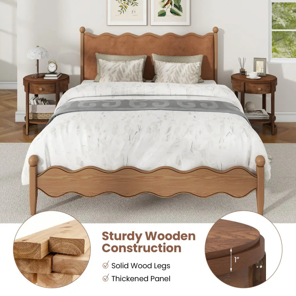 2-Tier Round End Table Mid Century Modern Nightstand with Drawer and Shelf - Brown - End & Side Tables
