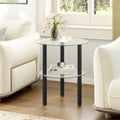2-Tier Round End Table with Clear Tempered Glass Top and Shelf-Black - Black - End & Side Tables