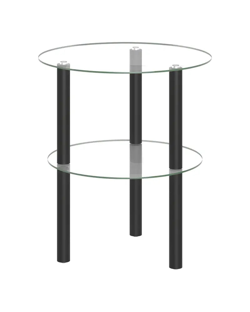 2-Tier Round End Table with Clear Tempered Glass Top and Shelf-Black - Black - End & Side Tables