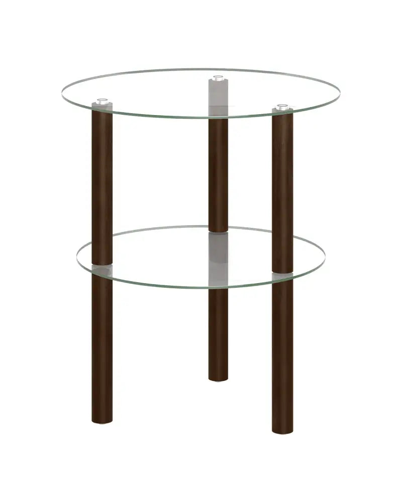2-Tier Round End Table with Clear Tempered Glass Top and Shelf-Brown - Brown - End & Side Tables