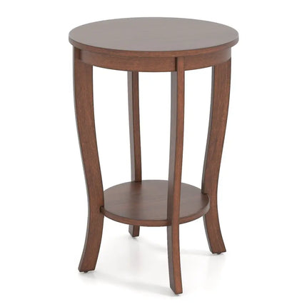 2-tier Round End Table with Solid Wood Legs-Brown Costway