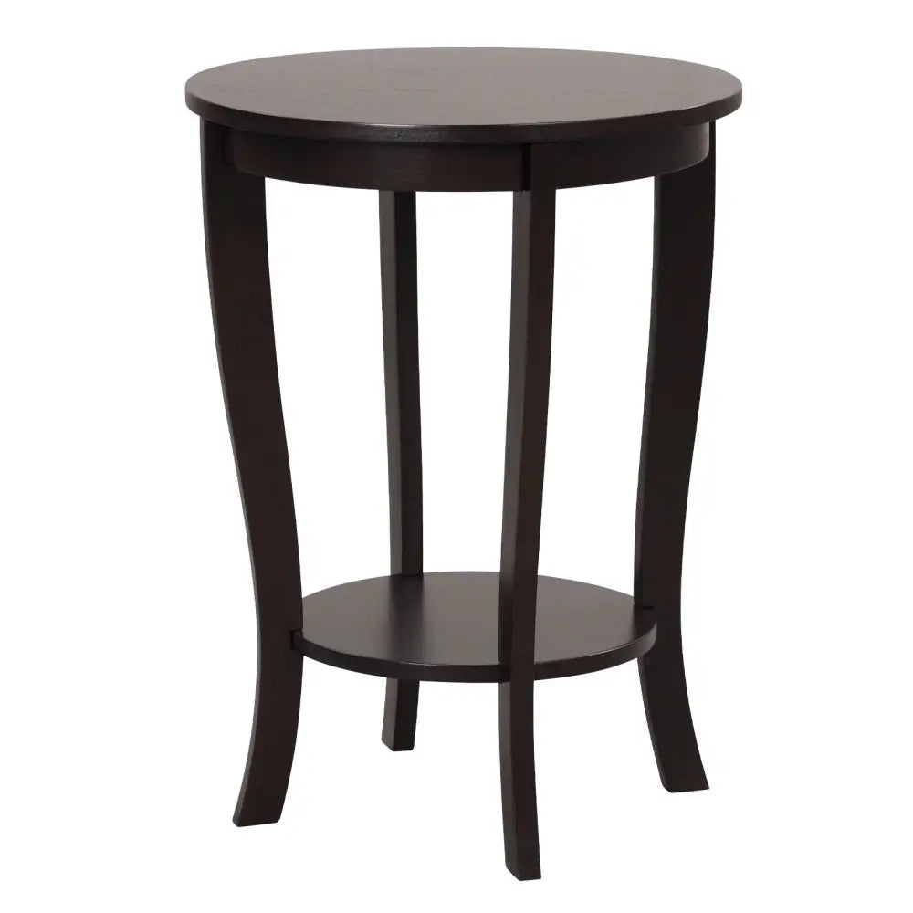 2-tier Round End Table with Solid Wood Legs-Espresso Costway