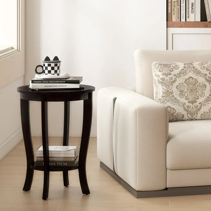 2-tier Round End Table with Solid Wood Legs-Espresso Costway