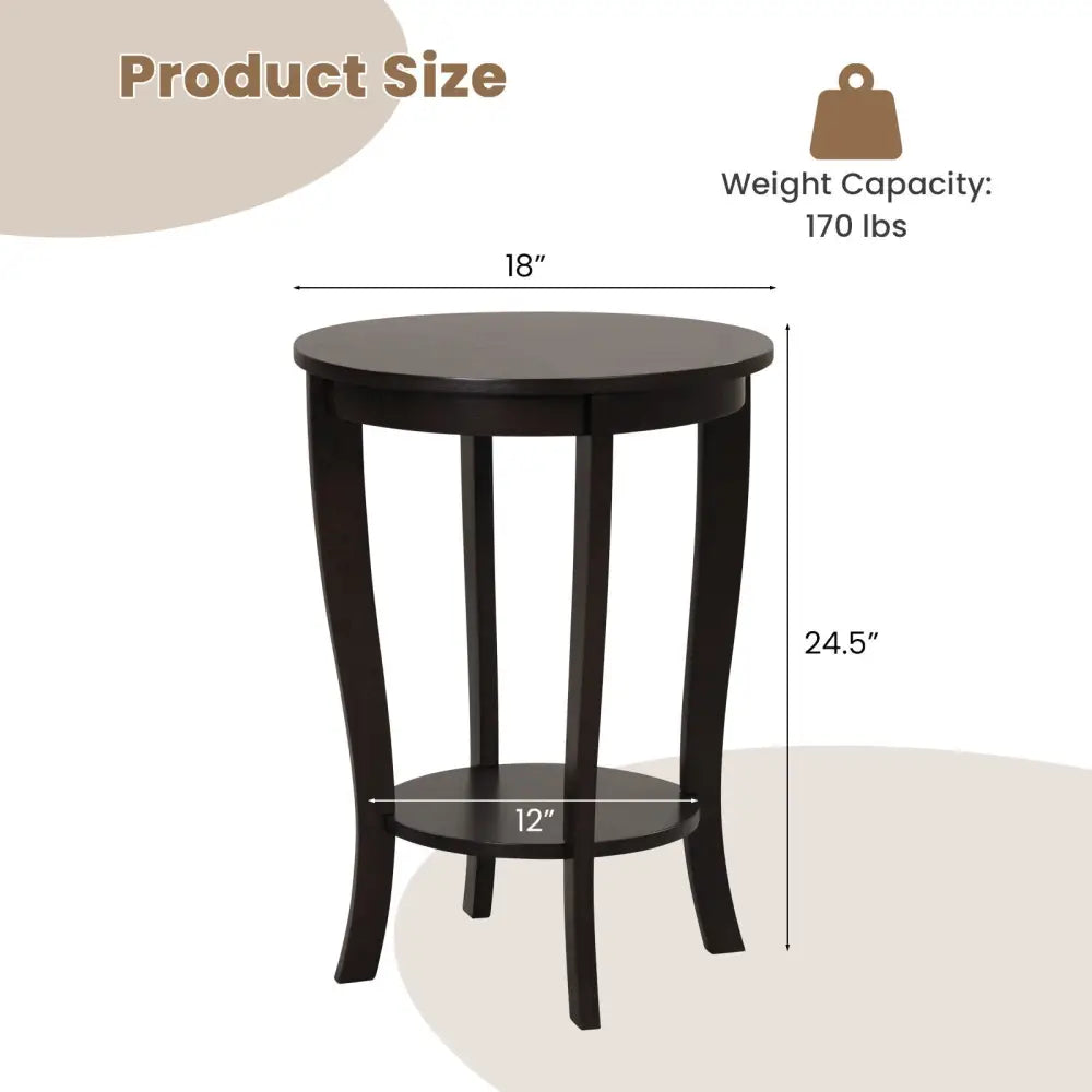2-tier Round End Table with Solid Wood Legs-Espresso Costway