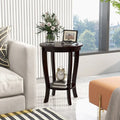 2-tier Round End Table with Solid Wood Legs-Espresso - Espresso - End & Side Tables
