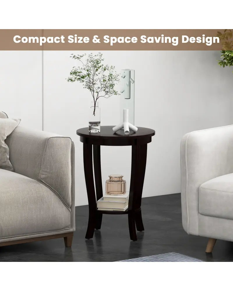 2-tier Round End Table with Solid Wood Legs-Espresso - Espresso - End & Side Tables