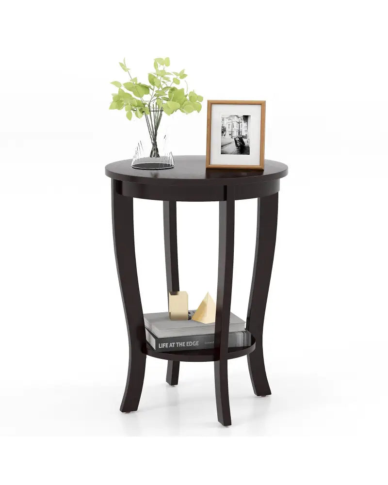 2-tier Round End Table with Solid Wood Legs-Espresso - Espresso - End & Side Tables
