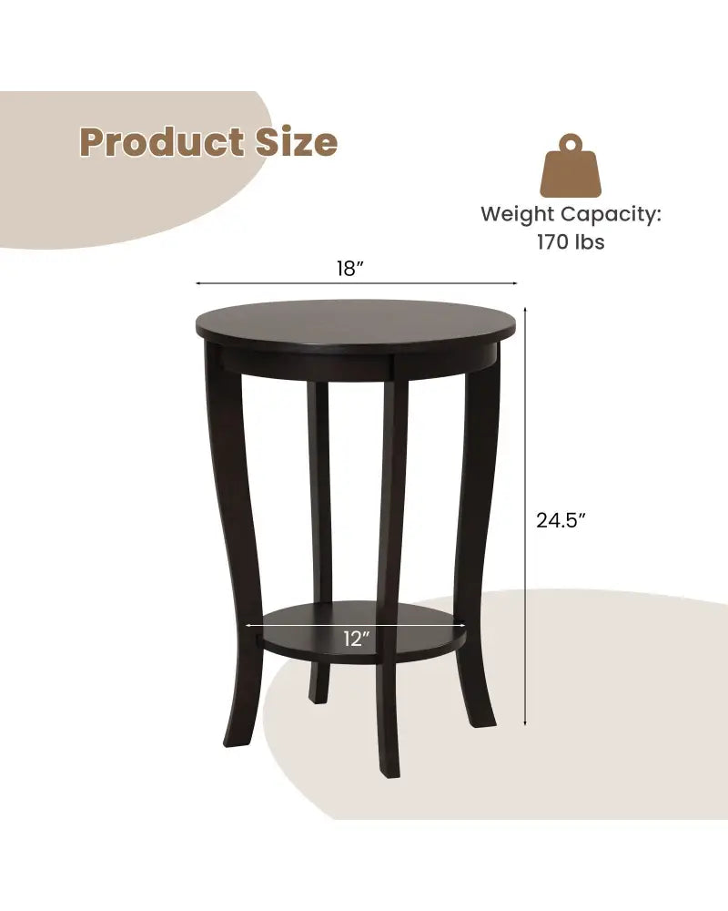2-tier Round End Table with Solid Wood Legs-Espresso - Espresso - End & Side Tables