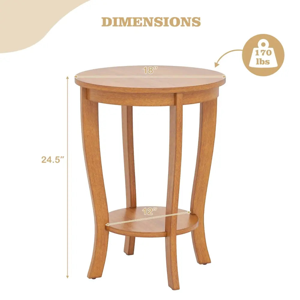 2-tier Round End Table with Solid Wood Legs-Natural Costway
