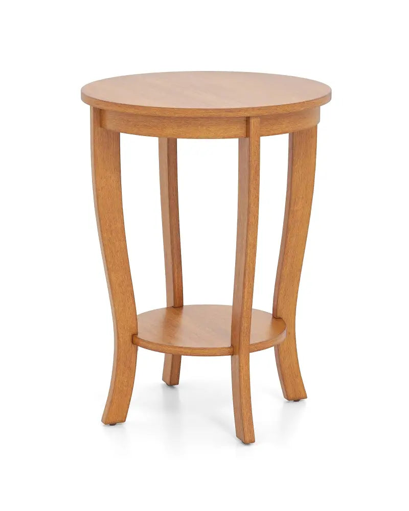 2-tier Round End Table with Solid Wood Legs-Natural - Light Brown - End & Side Tables