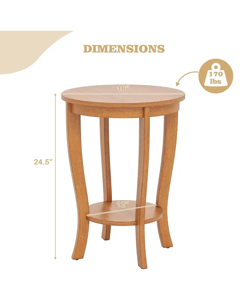 2-tier Round End Table with Solid Wood Legs-Natural - Light Brown - End & Side Tables