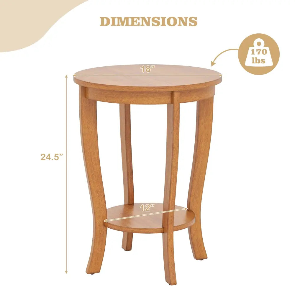 2-tier Round End Table with Solid Wood Legs-Natural - Light Brown - End & Side Tables
