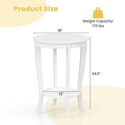 2-tier Round End Table with Solid Wood Legs-White Costway