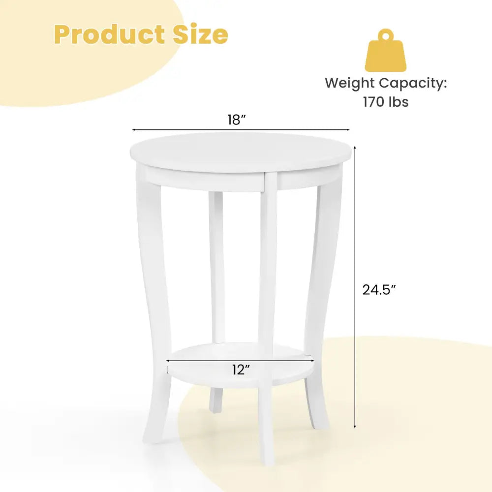 2-tier Round End Table with Solid Wood Legs-White Costway