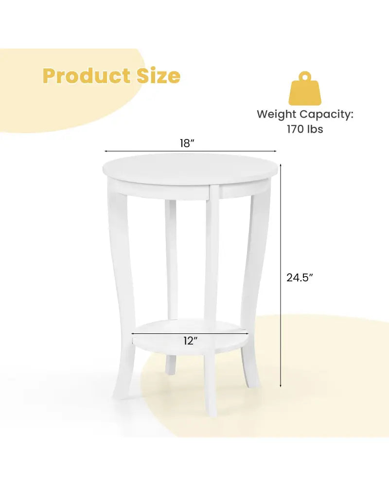 2-tier Round End Table with Solid Wood Legs-White - White - End & Side Tables