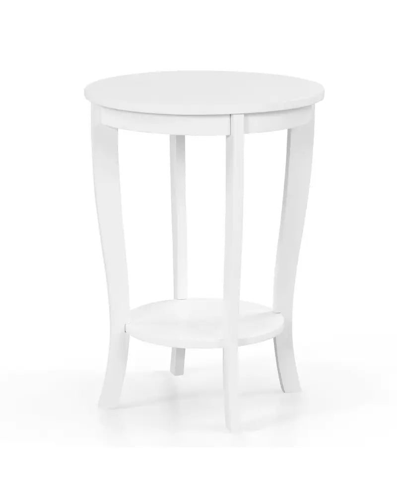 2-tier Round End Table with Solid Wood Legs-White - White - End & Side Tables