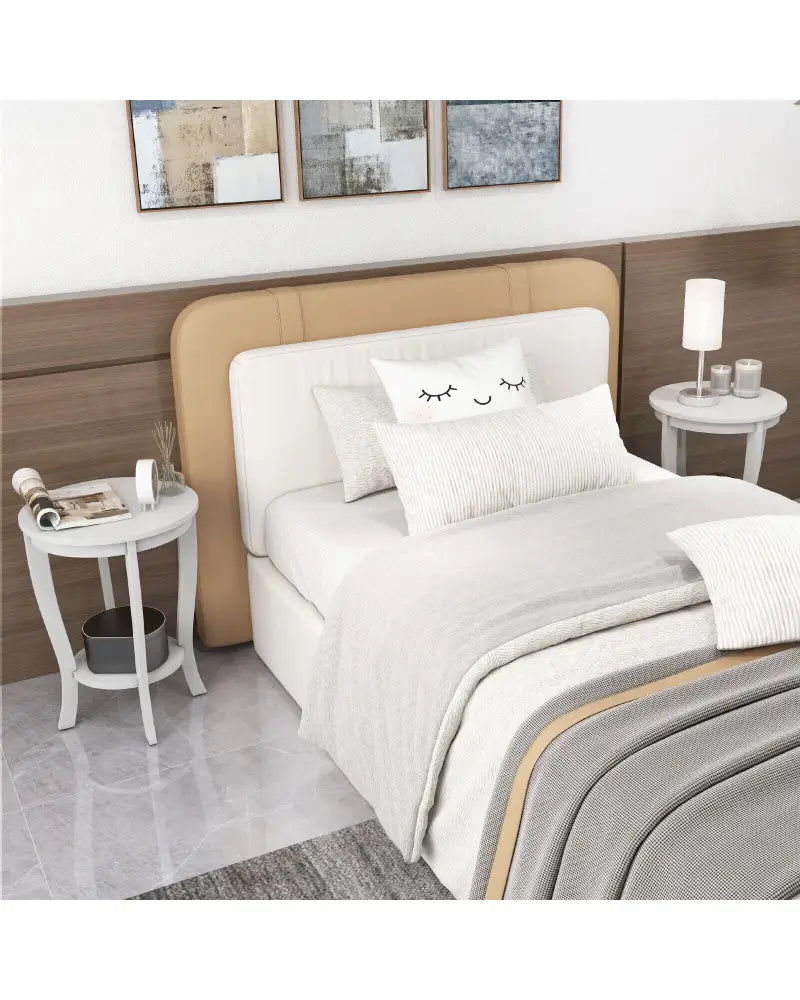 2-tier Round End Table with Solid Wood Legs-White - White - End & Side Tables