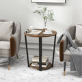 2-Tier Round End Table with Storage Shelf and Metal Frame-Brown - Brown - End & Side Tables