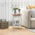 2-Tier Round End Table with Storage Shelf and Solid Rubber Wood Legs-Walnut & White - Walnut & Gray - End & Side Tables