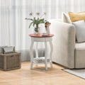 2-Tier Round End Table with Storage Shelf and Solid Rubber Wood Legs-Walnut & White Costway