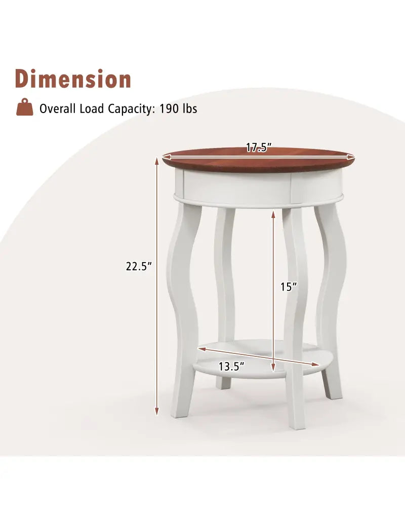 2-Tier Round End Table with Storage Shelf and Solid Rubber Wood Legs-Walnut & White - Walnut & Gray - End & Side Tables