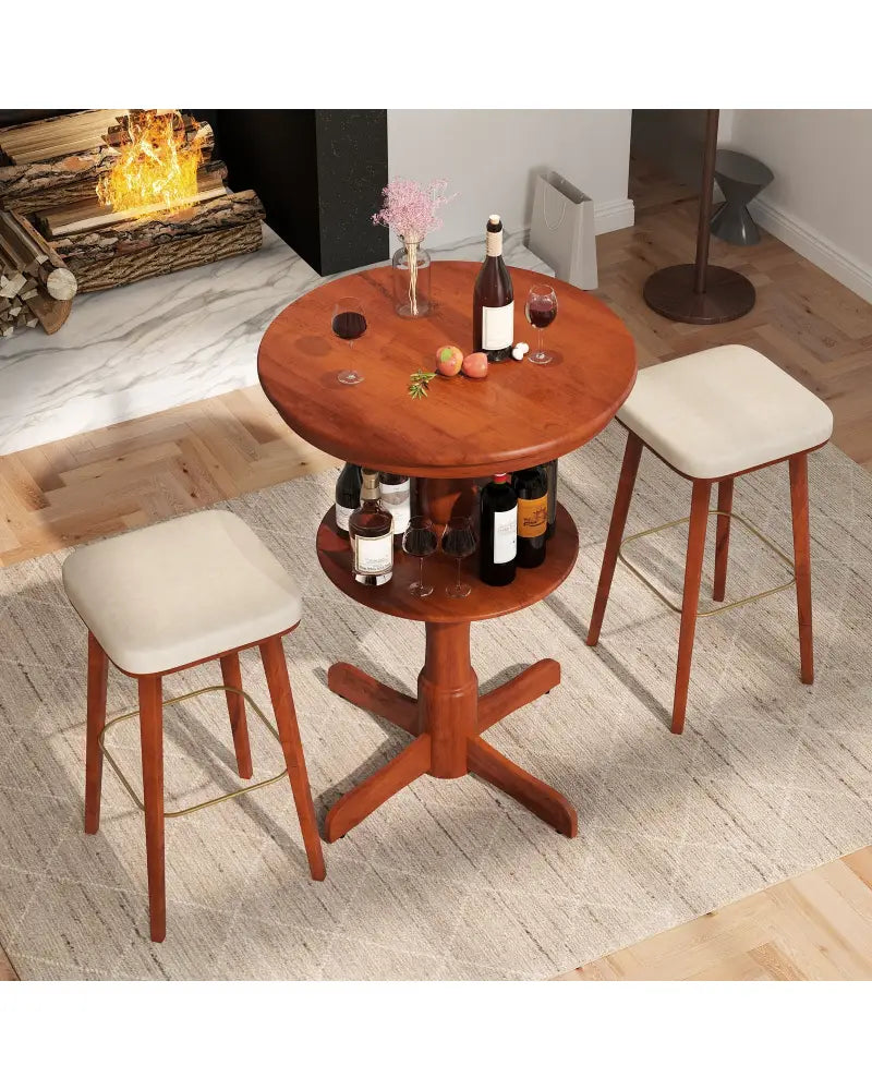 2-Tier Round High Top Bar Table with Storage Shelf and Pedestal Base-Espresso - Espresso - Patio Bar Furniture