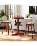 2-Tier Round High Top Bar Table with Storage Shelf and Pedestal Base-Espresso - Espresso - Patio Bar Furniture