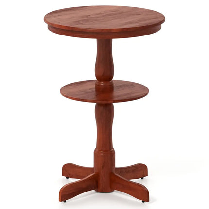 2-Tier Round High Top Bar Table with Storage Shelf and Pedestal Base-Espresso - Espresso - Patio Bar Furniture
