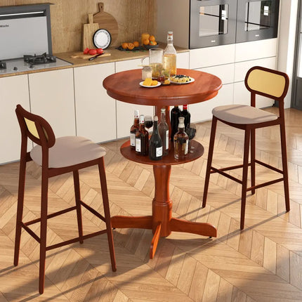 2-Tier Round High Top Bar Table with Storage Shelf and Pedestal Base-Espresso - Espresso - Patio Bar Furniture