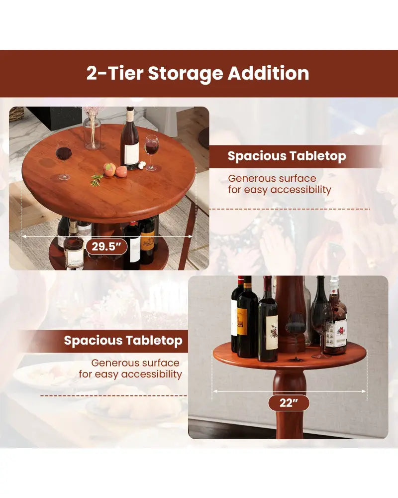 2-Tier Round High Top Bar Table with Storage Shelf and Pedestal Base-Espresso - Espresso - Patio Bar Furniture