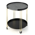 2-Tier Round Side Table with Removable Tray and Metal Frame for Small Space-Golden - Golden - End & Side Tables