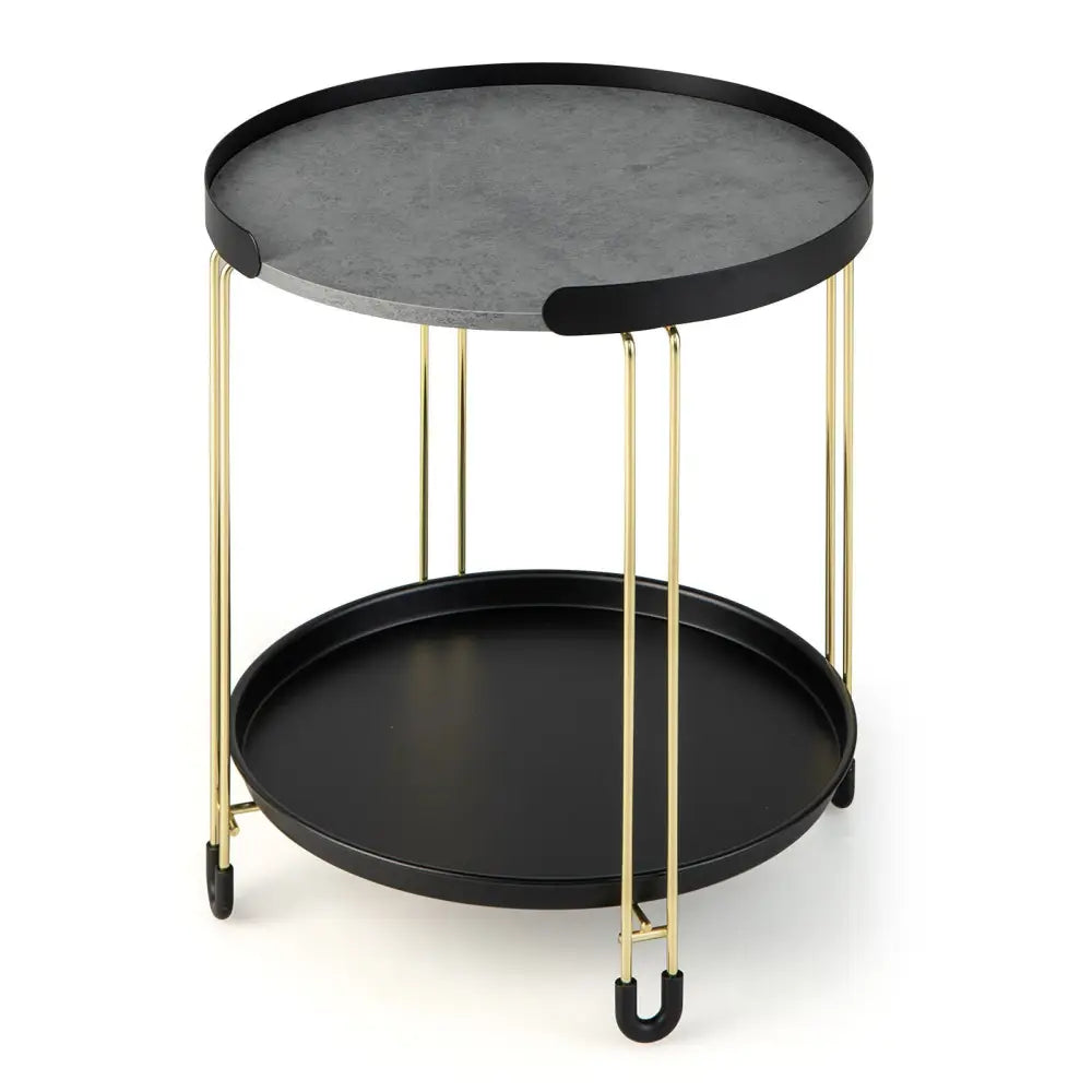 2-Tier Round Side Table with Removable Tray and Metal Frame for Small Space-Golden - Golden - End & Side Tables