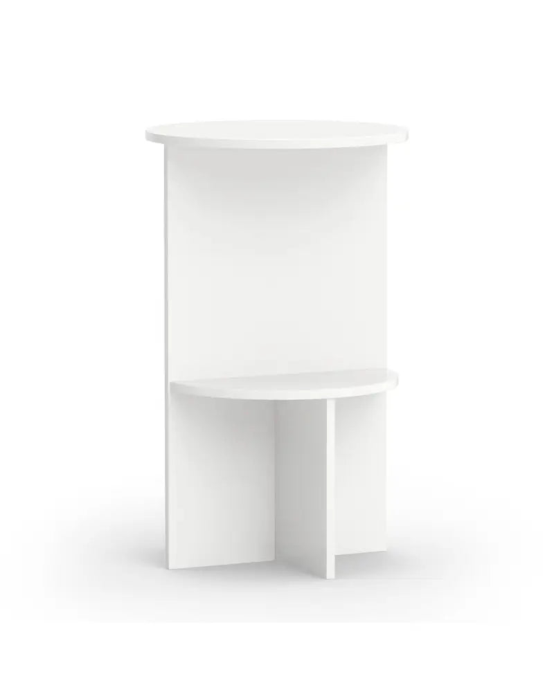2-Tier Round Side Table with Storage Shelf for Small Space-White - White - End & Side Tables