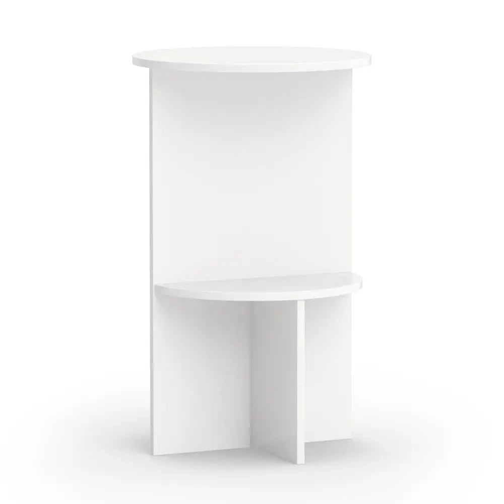 2-Tier Round Side Table with Storage Shelf for Small Space-White - White - End & Side Tables